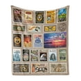 thumbnail image 1 of Vintage Soft Flannel Fleece Blanket, Traveler Tourist Creative Stamps Design Traveling the World Adventure Wanderlust, Cozy Plush for Indoor and Outdoor Use, 70" x 90", Brown Yellow, by Ambesonne, 1 of 5