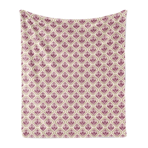 Vintage Soft Flannel Fleece Throw Blanket, 1960s Retro Damask Stencil Style Romantic Art Deco Design, Cozy Plush for Indoor and Outdoor Use, 60" x 80", Sand Brown Champagne, by Ambesonne