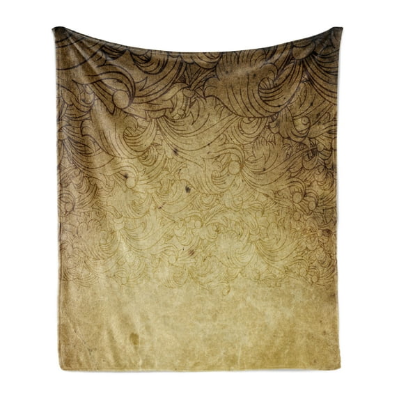 Vintage Soft Flannel Fleece Throw Blanket, Aged Vintage Distressed Background with Swirling Flower Faded Fashioned Effects, Cozy Plush for Indoor and Outdoor Use, 50" x 60", Tan, by Ambesonne