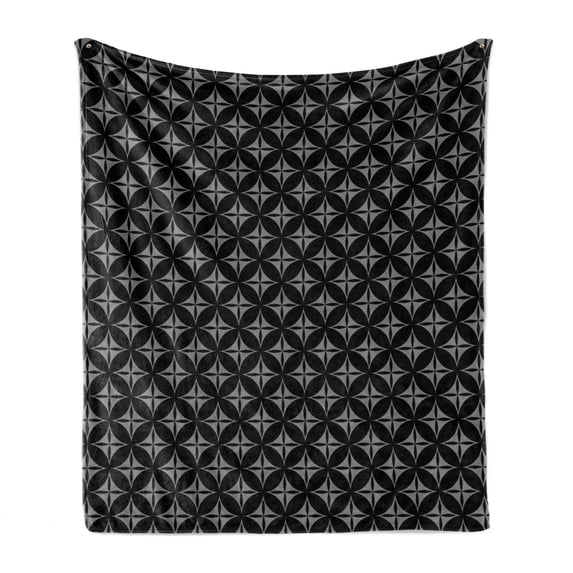 Vintage Soft Flannel Fleece Throw Blanket, Antique Medieval Baroque Style Geometric Squares Inner Circles Minimalism, Cozy Plush for Indoor and Outdoor Use, 60" x 80", Charcoal Grey, by Ambesonne