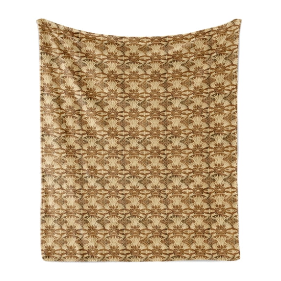 Vintage Soft Flannel Fleece Throw Blanket, Antique Organic Flower Pattern with Worn out Look Watercolor Effect Print, Cozy Plush for Indoor and Outdoor Use, 50" x 60", Beige and Caramel, by Ambesonne