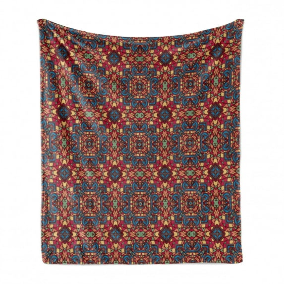 Vintage Soft Flannel Fleece Throw Blanket, Design Inspired Stained Glass Design Like Coloful Vivid Image Artwork, Cozy Plush for Indoor and Outdoor Use, 60" x 80", Multicolor, by Ambesonne
