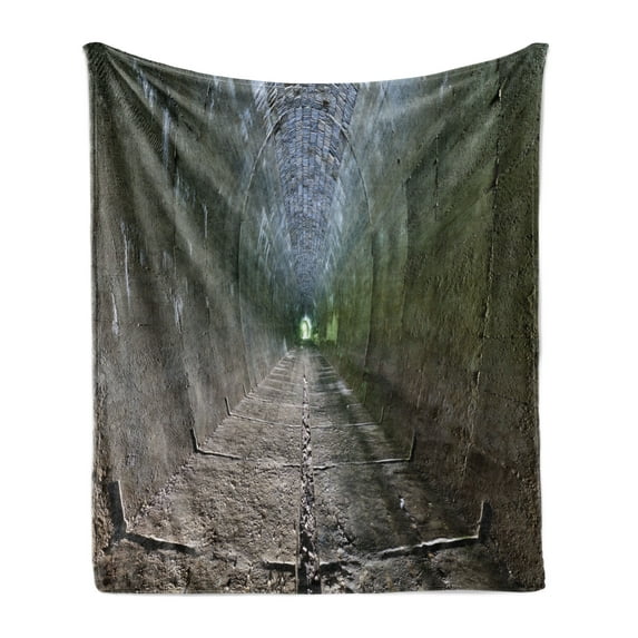 Vintage Soft Flannel Fleece Throw Blanket, Dungeon Old Tunnel Sun Rays at Other Side Mystic Spooky Long Tunnel Illustration, Cozy Plush for Indoor and Outdoor Use, 50" x 70", Brown, by Ambesonne