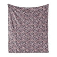thumbnail image 1 of Vintage Soft Flannel Fleece Throw Blanket, Flowers Damask Inspired Curly Romantic Motifs, Cozy Plush for Indoor and Outdoor Use, 60" x 80", Eggplant Coral Beige, by Ambesonne, 1 of 5