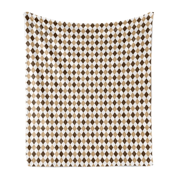 Vintage Soft Flannel Fleece Throw Blanket, Geometric Motif in Earth Tones with Repeating Rhombuses Argyle, Cozy Plush for Indoor and Outdoor Use, 50" x 70", Chocolate Sand Brown, by Ambesonne