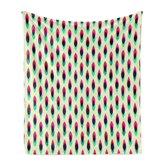 Vintage Soft Flannel Fleece Throw Blanket, Geometric Retro Style Curve Pattern Grunge Style Traditional Design, Cozy Plush for Indoor and Outdoor Use, 50" x 60", Blue Red and Cream, by Ambesonne