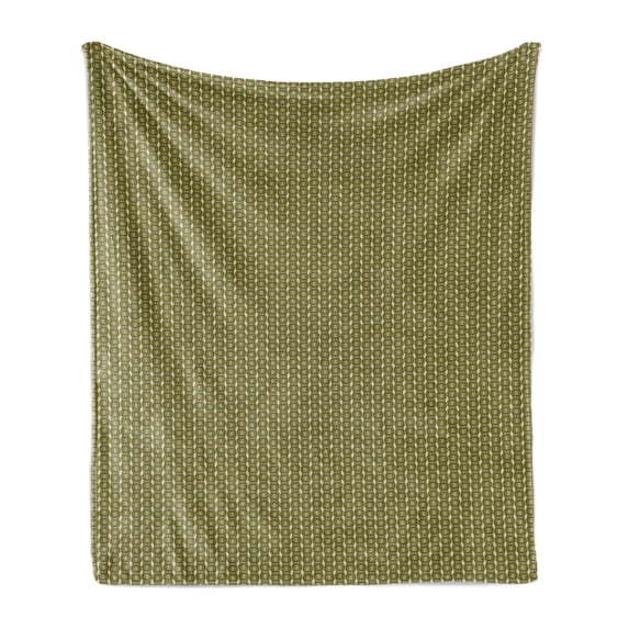 Vintage Soft Flannel Fleece Throw Blanket, Geometrical Simple Exotic Vertical Borders with Stripes and Zigzag, Cozy Plush for Indoor and Outdoor Use, 60" x 80", Pistachio Green Brown, by Ambesonne