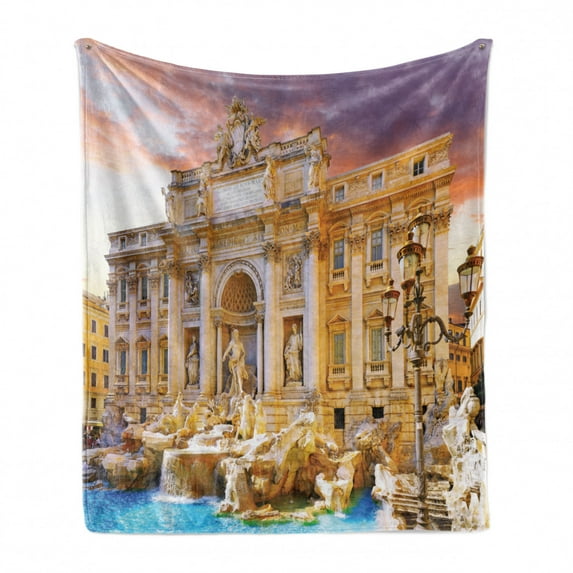 Vintage Soft Flannel Fleece Throw Blanket, Greece Architecture Composition Detailed Culture Photography Touristic, Cozy Plush for Indoor and Outdoor Use, 50" x 60", Multicolor, by Ambesonne