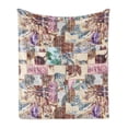 thumbnail image 1 of Vintage Soft Flannel Fleece Throw Blanket, Grunge Style Pattern with Art Flowers in Squares, Cozy Plush for Indoor and Outdoor Use, 50" x 70", Champagne and Multicolor, by Ambesonne, 1 of 5