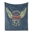 thumbnail image 1 of Vintage Soft Flannel Fleece Throw Blanket, Grunge Style Wings Chain Brass Knuckles Last Hope Words for Bikers, Cozy Plush for Indoor and Outdoor Use, 70" x 90", Pale Yellow Slate Blue, by Ambesonne, 1 of 6