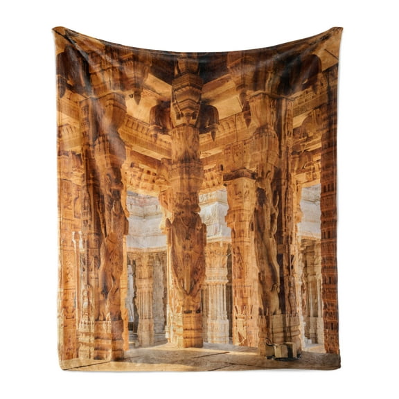 Vintage Soft Flannel Fleece Throw Blanket, Historical Columns Architecture Ruins Famous Monument Culture Picture Print, Cozy Plush for Indoor and Outdoor Use, 60" x 80", Sand Brown, by Ambesonne