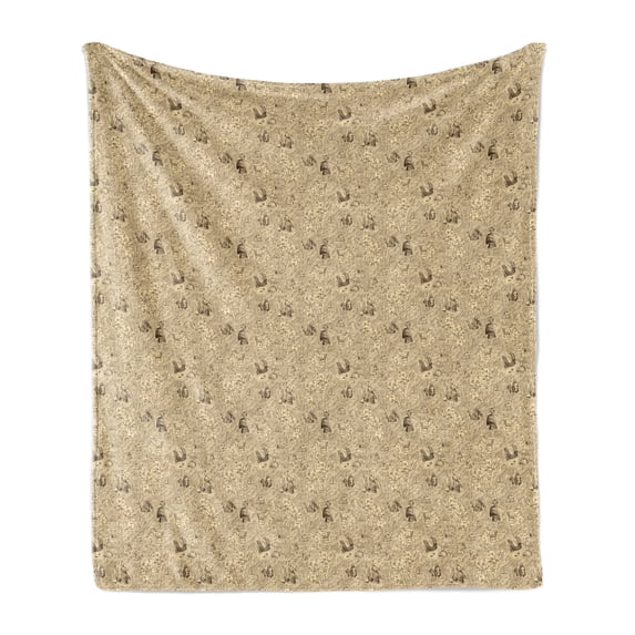 Vintage Soft Flannel Fleece Throw Blanket, Illustration of Monochrome Old Grunge Style Map with Nautical Elements, Cozy Plush for Indoor and Outdoor Use, 70" x 90", Beige and Dark Cocoa, by Ambesonne