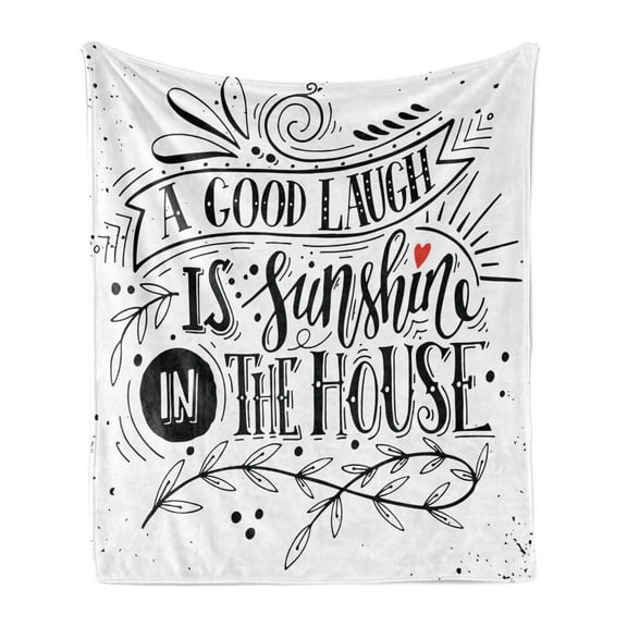 Vintage Soft Flannel Fleece Throw Blanket, Inspirational Happy Words with Grunge Background Laugh is Sunshine, Cozy Plush for Indoor and Outdoor Use, 50" x 60", Dark Coral White, by Ambesonne