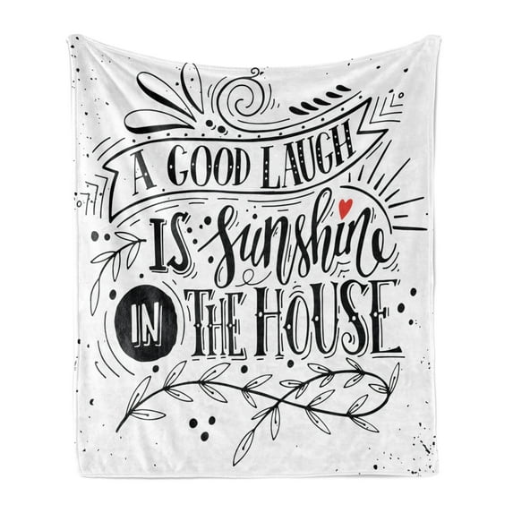 Vintage Soft Flannel Fleece Throw Blanket, Inspirational Happy Words with Grunge Background Laugh is Sunshine, Cozy Plush for Indoor and Outdoor Use, 70" x 90", Dark Coral White, by Ambesonne