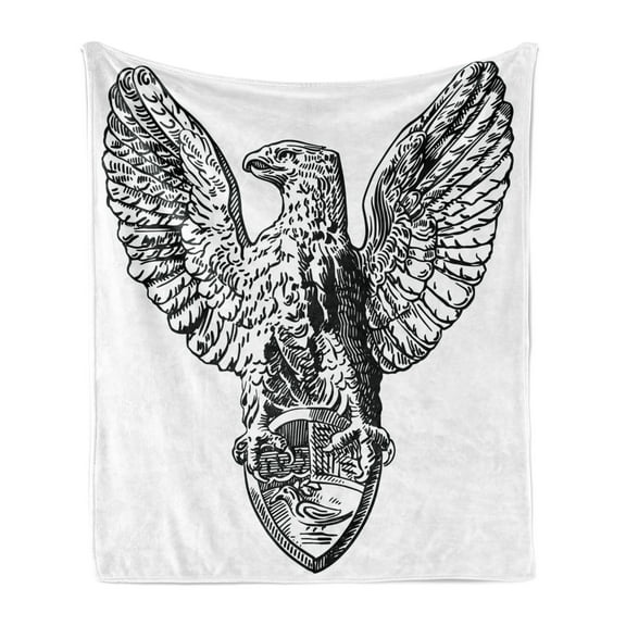 Vintage Soft Flannel Fleece Throw Blanket, Italian Rome Heraldry Eagle Pattern European Empire Heritage Culture Print, Cozy Plush for Indoor and Outdoor Use, 50" x 70", Black White, by Ambesonne