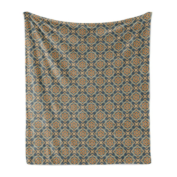 Vintage Soft Flannel Fleece Throw Blanket, Little Daffodils Florets Delicate Features Style Yard Blooms Corsage, Cozy Plush for Indoor and Outdoor Use, 70" x 90", Dark Blue Orange, by Ambesonne