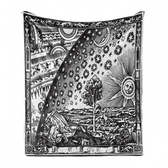 Vintage Soft Flannel Fleece Throw Blanket, Medieval Picture with Moon and Sun End of the World Themed Illustration, Cozy Plush for Indoor and Outdoor Use, 50" x 60", Charcoal Grey, by Ambesonne