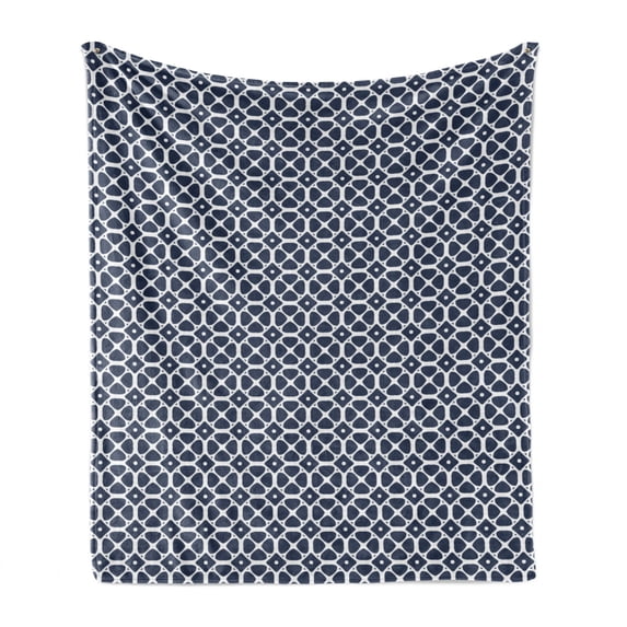 Vintage Soft Flannel Fleece Throw Blanket, Monochromatic Classic Simple Tiling with Geometric Art Elements, Cozy Plush for Indoor and Outdoor Use, 60" x 80", Dark Slate Blue White, by Ambesonne