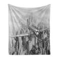 thumbnail image 1 of Vintage Soft Flannel Fleece Throw Blanket, Nostalgic Dated Plane Flying over Skyscrapers in New York City Urban Life, Cozy Plush for Indoor and Outdoor Use, 50" x 60", Black and White, by Ambesonne, 1 of 5