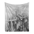 thumbnail image 1 of Vintage Soft Flannel Fleece Throw Blanket, Nostalgic Dated Plane Flying over Skyscrapers in New York City Urban Life, Cozy Plush for Indoor and Outdoor Use, 60" x 80", Black and White, by Ambesonne, 1 of 5