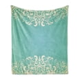 thumbnail image 1 of Vintage Soft Flannel Fleece Throw Blanket, Old Fashioned Frame with Grungy Floral Curlicues Baroque Revival Motifs, Cozy Plush for Indoor and Outdoor Use, 50" x 70", Seafoam Cream, by Ambesonne, 1 of 5