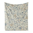 thumbnail image 1 of Vintage Soft Flannel Fleece Throw Blanket, Oriental Scroll with Swirling Leaves with Eastern Design Inspirations, Cozy Plush for Indoor and Outdoor Use, 50" x 70", Slate Blue Beige Tan, by Ambesonne, 1 of 6