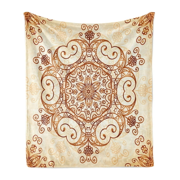 Vintage Soft Flannel Fleece Throw Blanket, Ornamental Abstract Floral Pattern Swirled Damask Flower Baroque Illustration, Cozy Plush for Indoor and Outdoor Use, 60" x 80", Redwood Peach, by Ambesonne