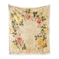 thumbnail image 1 of Vintage Soft Flannel Fleece Throw Blanket, Oval Shape Floral Crown Leaves and Roses over Damask Motif Shabby Boho, Cozy Plush for Indoor and Outdoor Use, 50" x 60", Yellow Green Pink, by Ambesonne, 1 of 6