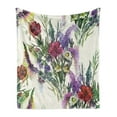 thumbnail image 1 of Vintage Soft Flannel Fleece Throw Blanket, Pattern of Watercolor Effect Colorful Spring Floral Bouquet, Cozy Plush for Indoor and Outdoor Use, 50" x 70", Cream Multicolor, by Ambesonne, 1 of 6