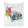thumbnail image 1 of Vintage Soft Flannel Fleece Throw Blanket, Pop Art Retro Custom Classic Car Grunge Effects Illustration, Cozy Plush for Indoor and Outdoor Use, 50" x 70", Lime Green Slate Blue, by Ambesonne, 1 of 5