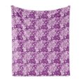 thumbnail image 1 of Vintage Soft Flannel Fleece Throw Blanket, Purple Tones Floral Pattern Nostalgia Romance Flowers Beauty Image, Cozy Plush for Indoor and Outdoor Use, 60" x 80", Purple Lilac White, by Ambesonne, 1 of 5