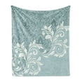thumbnail image 1 of Vintage Soft Flannel Fleece Throw Blanket, Retro Floral Ivy Leaves with Swirls Abstract Vector Artwork, Cozy Plush for Indoor and Outdoor Use, 70" x 90", Slate Blue Baby Blue, by Ambesonne, 1 of 5