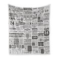 thumbnail image 1 of Vintage Soft Flannel Fleece Throw Blanket, Retro Style Texts and Typographic Vintage Coffee Shop Restaurant, Cozy Plush for Indoor and Outdoor Use, 70" x 90", Charcoal Grey Pale Grey, by Ambesonne, 1 of 5
