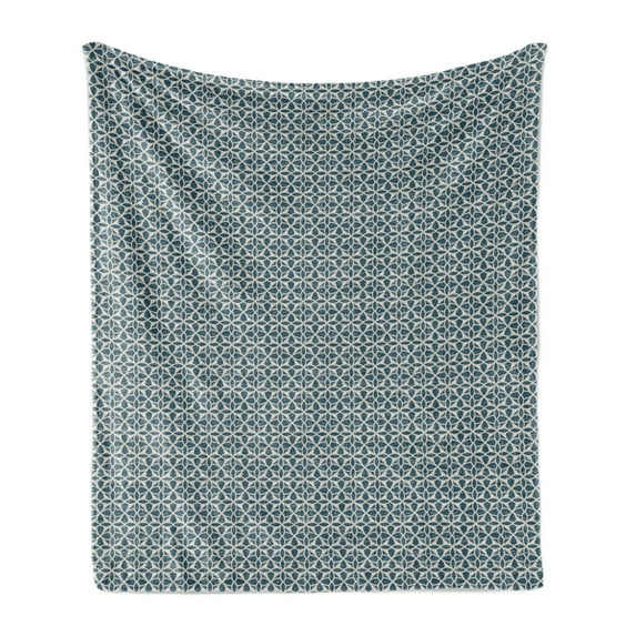 Vintage Soft Flannel Fleece Throw Blanket, Round Geometric Composition with Grunge Effect Motifs from Middle Ages, Cozy Plush for Indoor and Outdoor Use, 50" x 70", Dark Teal Eggshell, by Ambesonne
