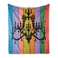 thumbnail image 1 of Vintage Soft Flannel Fleece Throw Blanket, Silhouette of an Old Victorian Chandelier on Colorful Rustic Wooden Planks Image, Cozy Plush for Indoor and Outdoor Use, 50" x 70", Multicolor, by Ambesonne, 1 of 6