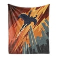 thumbnail image 1 of Vintage Soft Flannel Fleece Throw Blanket, Silhouette of a Superhero over Apartments in Sky Night Fiction Comic Image, Cozy Plush for Indoor and Outdoor Use, 50" x 60", Red Orange Grey, by Ambesonne, 1 of 6