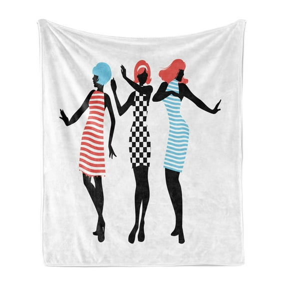 Vintage Soft Flannel Fleece Throw Blanket, Silhouettes of Girls Dancing Making Swift Moves, Cozy Plush for Indoor and Outdoor Use, 50" x 60", Sky Blue Coral, by Ambesonne