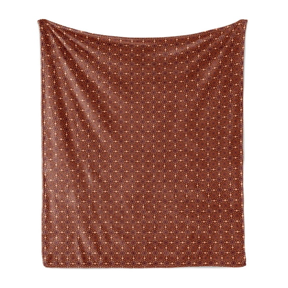 Vintage Soft Flannel Fleece Throw Blanket, Southeast Retro Aboriginal Traditional Pattern Round Flower Petals, Cozy Plush for Indoor and Outdoor Use, 50" x 60", Maroon Brown Orange, by Ambesonne