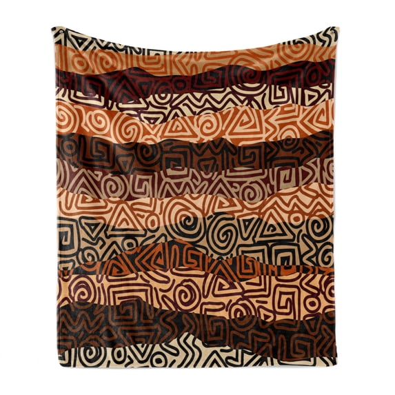 Vintage Soft Flannel Fleece Throw Blanket, Strikes Pattern in Brown Colors Curved Spiral Lines, Cozy Plush for Indoor and Outdoor Use, 50" x 60", Multicolor, by Ambesonne