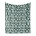 thumbnail image 1 of Vintage Soft Flannel Fleece Throw Blanket, Victorian Baroque Foliage Leaves Pattern with Ornamental Swirls, Cozy Plush for Indoor and Outdoor Use, 60" x 80", Sage Green Dark Blue, by Ambesonne, 1 of 5