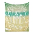 thumbnail image 1 of Vintage Soft Flannel Fleece Throw Blanket, Words over Blured Seaside Beach Background Sunny Skies Print, Cozy Plush for Indoor and Outdoor Use, 70" x 90", Turquoise Beige, by Ambesonne, 1 of 6