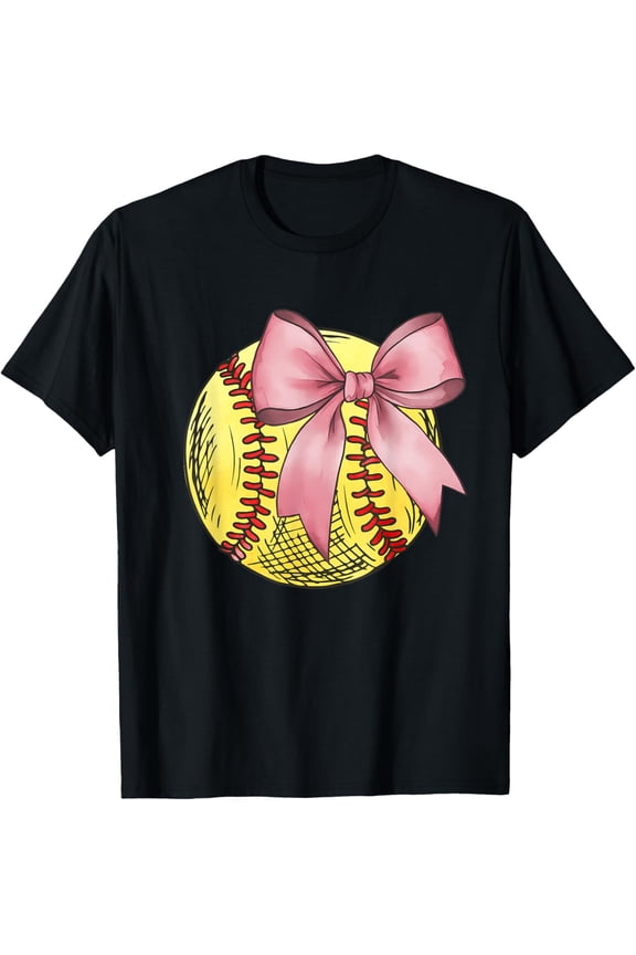 Vintage Softball Coquette Bow Cute Softball Mom Girls Kids T-Shirt