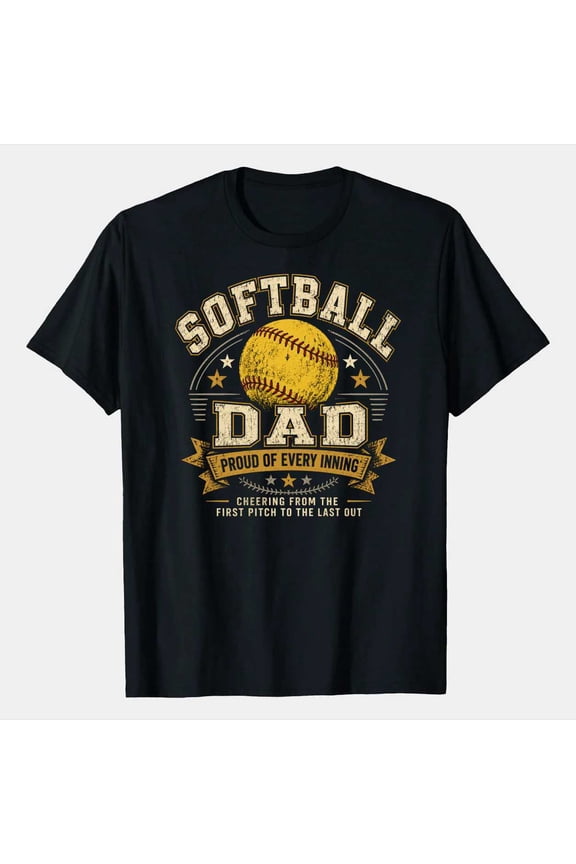 Vintage Softball Dad Graphic T-Shirt Funny Father's Day Gift Distressed Sports Tee for Softball Fathers and Game Day Fans