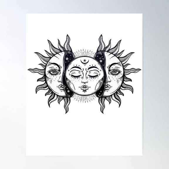 Vintage Solar Eclipse Sun And Moon Poster Wall Art, Modern Wall Decor, 16x24 UNFRAMED