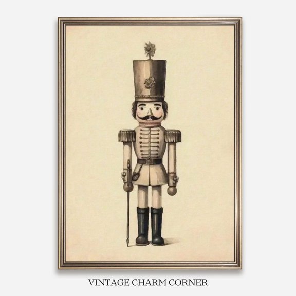 Vintage Soldier Nutcracker Art Print, Traditional Wooden Nutcracker Decor, Classic Christmas Ornament, Decorative Holiday #3720, Unframed Canvas Size 8x12