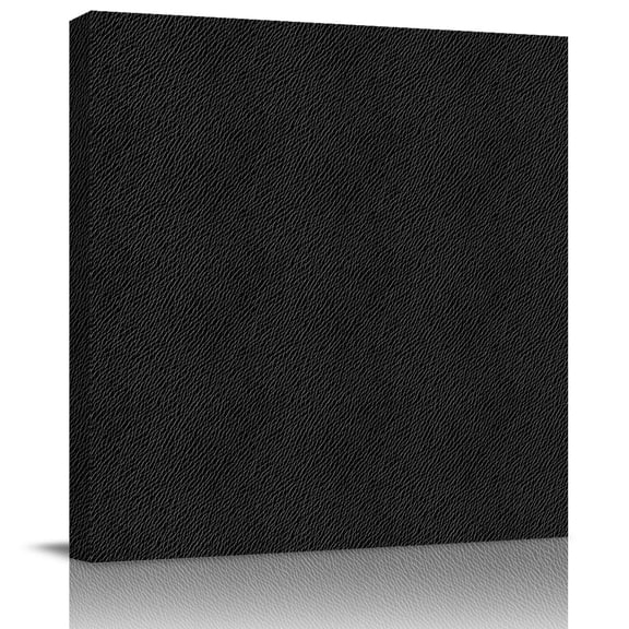 Vintage Solid Black Leather Canvas Artwork Painting Art, Retro Cowhide Texture Square Framed Wall Decorations Prints Picture for Bedroom Kitchen Living Room, 8x8 in