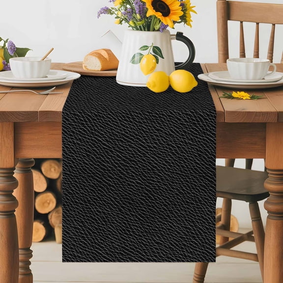 Vintage Solid Black Leather Table Runner 36 Inches Long, Retro Cowhide Texture Table Runners Tabletop Scarf Kitchen Dining Tables Decoration for Home Party Indoor Outdoor