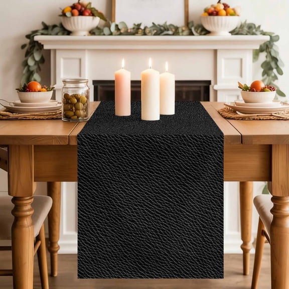 Vintage Solid Black Leather Table Runner 70 Inches Long,Kitchen Dining Tablerunners Retro Cowhide Texture Linen Table Runners Dresser Scarves for Home Dinner Wedding Holiday Party Decor
