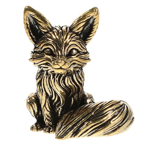 Vintage Solid Brass Fox Figurine Miniature Tea Pet Ornament Exquisite Animal Statue Craft For Home And Office Decoration Small Fox Metal Sculpture