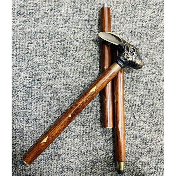 Vintage Solid Brass Rabbit Head Handle Wooden Walking Stick Cane Handmade gift